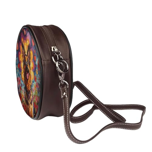 Circle Crossbody Bag for Women - happy Chihuahua Print PU Leather Circle Purse for women3