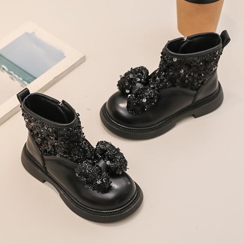 Girls Glitter Ankle Boots Sparkly Combat Booties with Bow Lace Up Party Fashion Dress Up Shoes Casual Footwear4