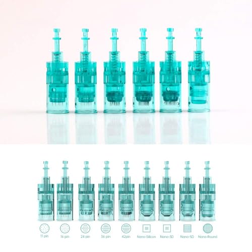 Image of Derma Pen Needles Cartridge 12 Pin | 36 Pin | Nano Needle Cartridge Tip For A1 & A6 Derma Pen Electric Auto Micro Stamp Derma Anti-Aging Pack of 3 (Green, 16 Pin)