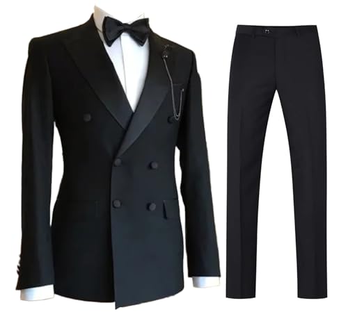 Men's Suit Double Breasted Jacket Pants Office Work Peak Lapel Two Pieces Outfit