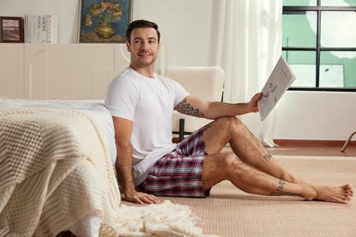 Image of MoFiz Men's Sleepwear Shorts Pajama Bottom Lounge Short Plaid Button Open Fly 3Pack