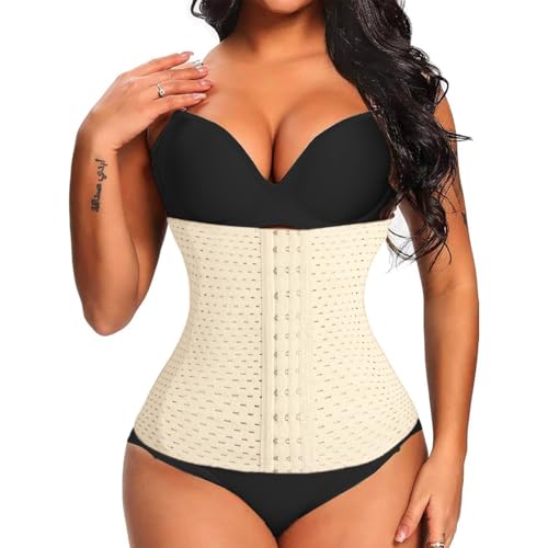 ZHAOCAI Waist Trainer Damen Mit 3 Rows Hooks, Korsett Damen Bauchweg, Bauchgürtel Zum Abnehmen, Bauchweggürtel, Corset (Hautfarbe, M)