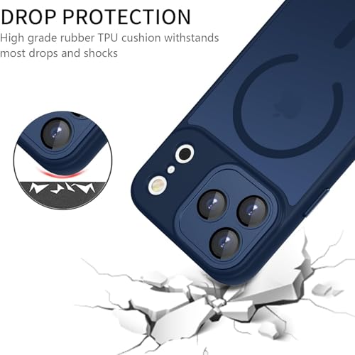 Image of Elzzi Magnetic Magsafe for iPhone 17 Pro Max Case (Compatible with MagSafe) Slim Translucent Matte Shockproof with Anti-Fingerprint Phone Case - Navy Blue