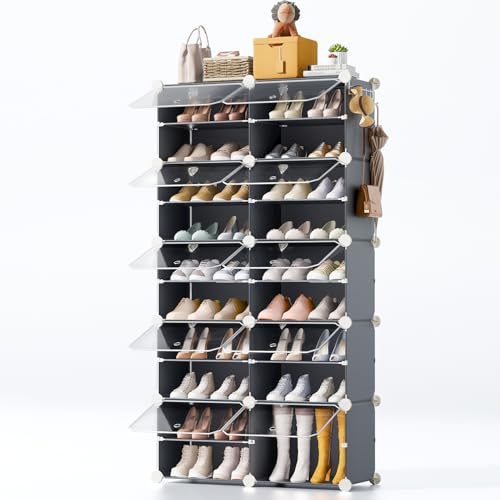 amgfei 10 Tier Shoe Organizer Cabinet Closed Shoe Rack Storage Closet Shoe Organizers and Storage Gray