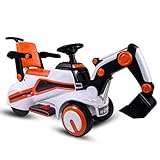 TIM-LI Trike Ride on Toy Excavadora Eléctrica con Control Remoto / 12V Funciona con Pilas/Luces LED/Putter Extraíble para Niños Y Niñas De 1 A 10 Años