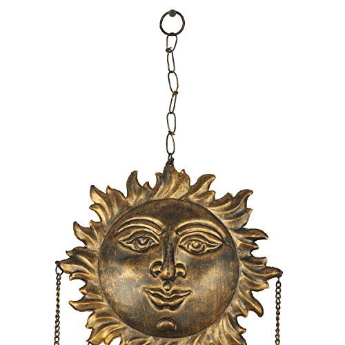 Deco 79 Metal Moon Windchime With Beads, 9" X 1" X 37", Brass #TOP3