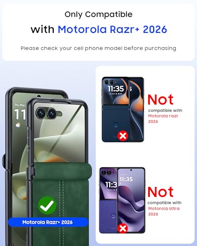 Image of for Motorola Razr+ Plus 2026 Case /Razr+ Plus 2025 Case with Hinge Protection & Built-in Outer Screen Protector, PU Leather Matte PC Shockproof Cover, Ultra Slim Case for Razr+ 2026 /2025-Green