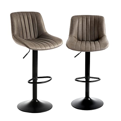 Youhauchair Barhocker 2er Set, Drehbare Barhocker mit Lehne, Höhenverstellbar aus PU-Leder, Moderner Barstuhl Küchenhocker Bar Hocker Bar Stool, Braun