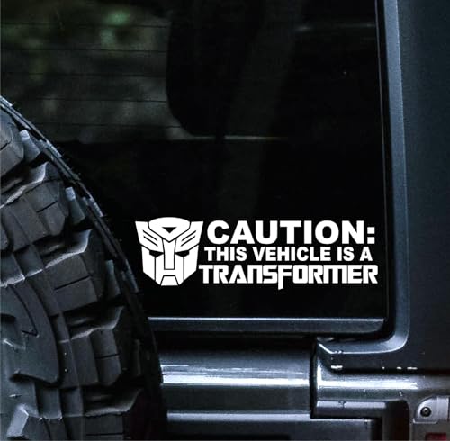 Sunset Graphics & Decals Caution: This Vehicle is A Transformer Decal Vinyl Car Sticker | Cars Trucks Vans Walls Laptop | White | 7 inches | SGD000347