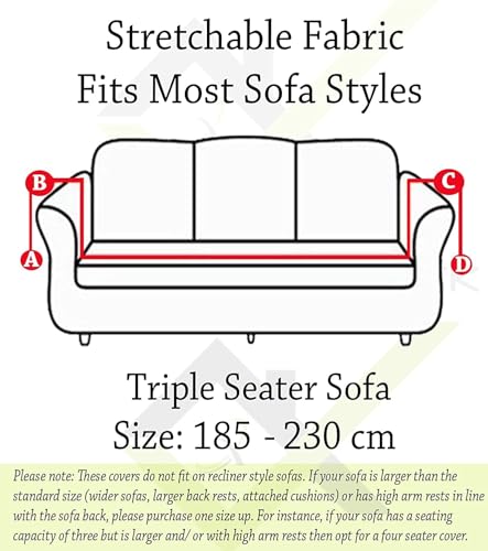 Image of Stretch Sofa Cover, Geometric Print, Elastic Slipcover for 3 Seater, Spandex Fabric, Living Room Furniture Protector (Blue)