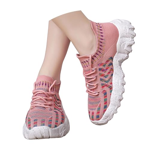 Xbemkste Zapatillas de correr para mujer, zapatillas de deporte, para verano, transpirables, antideslizantes, transpirables, ligeras, para caminar, rojo, 43 EU Ancho