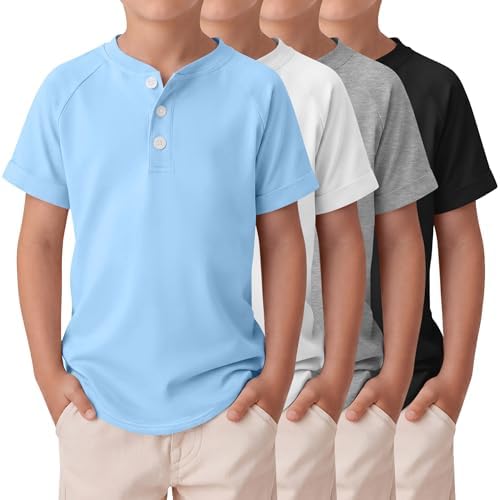 Halfchet 4 Pack Boys Henley Shirts, 4-Color, 13-14 Years