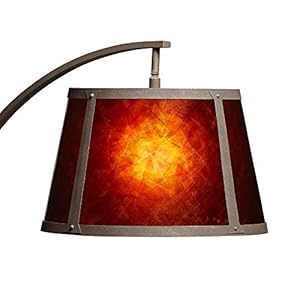 Franklin iron works oak river rustic farmhouse mission arc floor lamp standing 66 12 tall dark rust natural wood amber mica drum shade for living room reading bedroom office house home decor  urban country home decor
