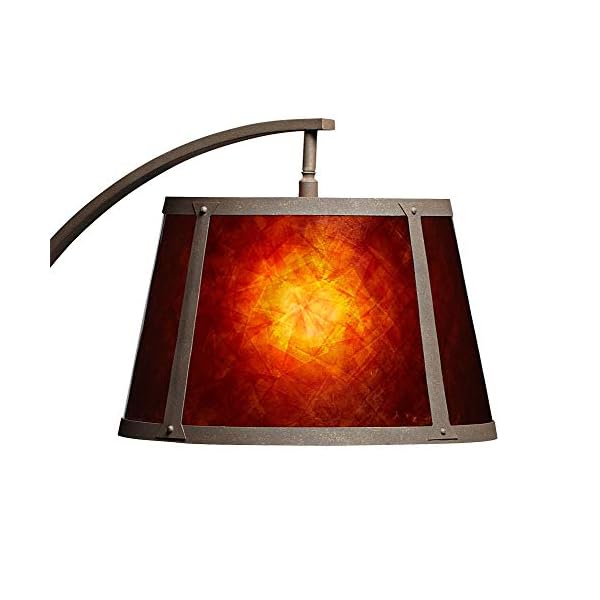 Franklin iron works oak river rustic farmhouse mission arc floor lamp standing 66 12 tall dark rust natural wood amber mica drum shade for living room reading bedroom office house home decor  urban country home decor