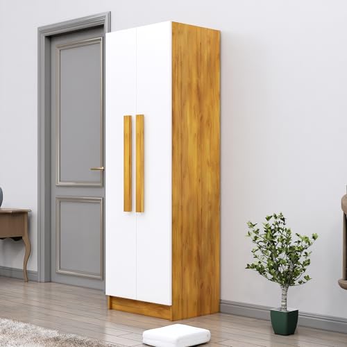 Image of Bniture Wooden Almirah for Clothes, Door for Bedroom, 2 Door Wardrobe with 4 Shelves Huge Storage Space (46D x 60W x 182H CM) | 3 Year Warranty (Giant Wood & Frosty White)