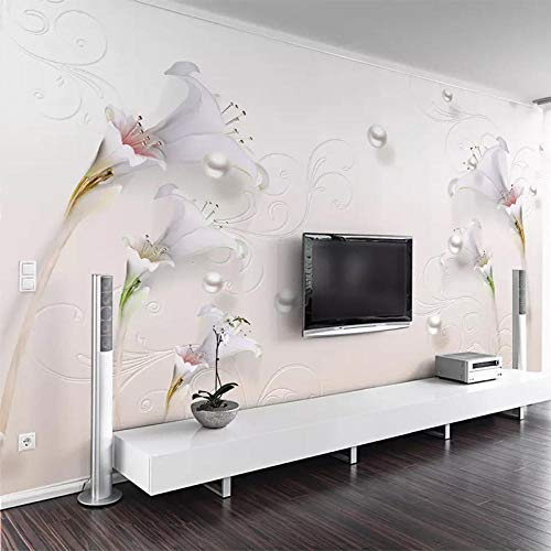 Adhesivos para Manualidades Frisos De Papel Pintado Mural 3D Stereo Jewelry Lilies Photo Wallpaper Dormitorio Sala De Estar TV_500Cm (W) X320Cm (H)