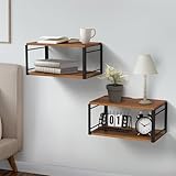 NANAGIFTREE Floating Nightstand Set of 2, Wood Bedside Shelf Wall Mounted Nightstand, Floating Bedside Table for Bedroom, Living Room, Bathroom, Kitchen, Office (Vintage Brown)