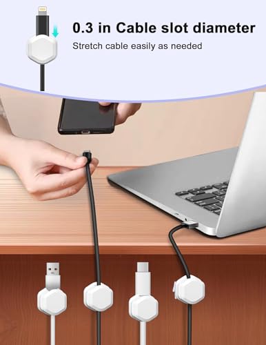 Cord Holder - Cable Clips - Cord Organizer for Desk - Cord Holder for Nightstand - for Desk, Nightstand, Phone Charger, Computer, Home, Office, Car(12pcs)