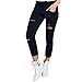 Produktbild Ba Zha HEI Damen Mädchen Hose Lang High Waist Skinny Workout Pants Basic Fitness Sporthose Leggins Workout Fitness Running Frauenkleidung Löcher Freizeithosen Kurz geschnittene Hosen (M, Marine)
