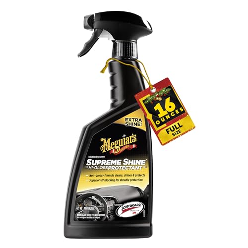 Meguiar's G4016 Supreme Shine Protectant, 16 Oz, Car Interior Cleaner/Protectant for UV Rays Helps Prevent Fading, Cracking, and Aging, Spray Bottle for Spray-on Application and Easy Removal