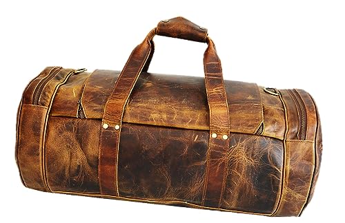 Satchel and fable 26 inch Handmade Vintage Brown Leather Duffel Travel Gym Sports Weekend Bag for Men4