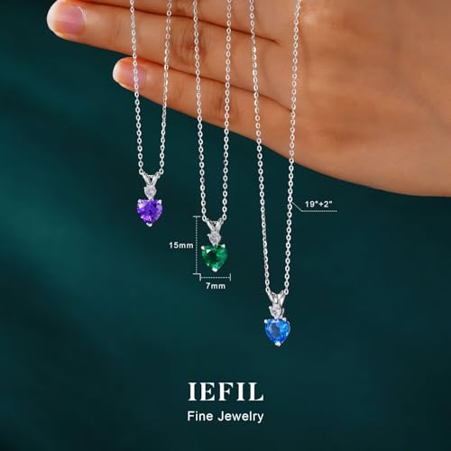 Iefil Heart Birthstone Necklaces for Women - S925 Sterling Silver Necklace 1.2 Ct Genuine or Created Birthstone Jewelry Birthday Gifts for Women 5