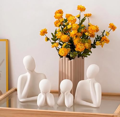 MAXXINN Couple Family Statue Ceramic Thinker Sculpture Home Decor Items for Living Room Show Piece Table Top Artifact Best for Gifting and Decor (White Set of 4)