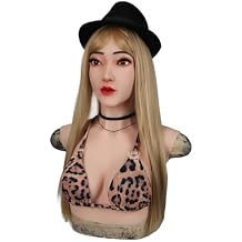 Soft Silicone Realistic Female Head Mask with Silicone Breastplate for Crossdressing Transgender Halloween Costume