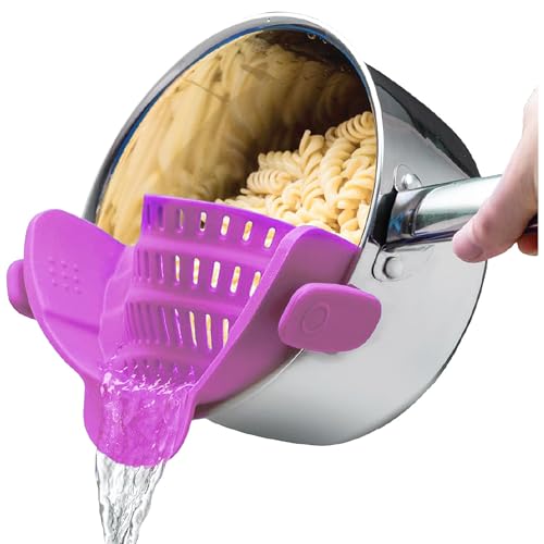 Kitchen Gizmo Snap N Strain Pot and Pasta Strainer - Strainers and Colanders - Adjustable Silicone Clip On Strainer for Pots, Pans, and Bowls - Kitchen Colander - Purple