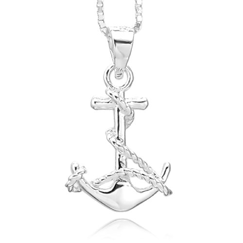 MunkiMix 925 Sterling Silber Anhänger Halskette Anker Segeln Nautisch Elegant Polished Damen mit 46cm Sterling Silber Kette
