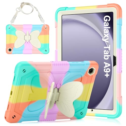 Image of Case for Samsung Galaxy Tab A9 Plus 11 inch 2023, Protective Cover for Galaxy Tab A9+ Plus Tablet Kids Girls with Shoulder Strap, Butterfly Kickstand, Shockproof Protective