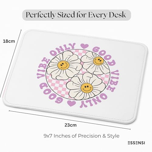 Image of Mouse Pad for Laptop & Desktop | 9x7 Inch Anti-Fray Stitched Edges | Non-Slip Rubber Base | Desk Setup Accessory for Students, Gamers & Professionals (Good Vibes)