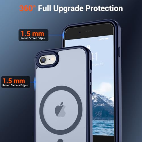 Image of SUPFINE Magnetic for iPhone SE Case 2022 (3rd) /2020 (2nd), iPhone 8 Case (Compatible with MagSafe) (Military Grade Drop Protection) Slim Translucent Matte Phone Case,Navy Blue