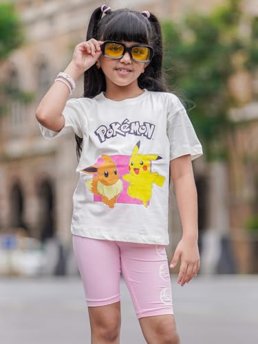 Image of Nap Chief Kids Cotton Official Cartoon Characters Cycling Co ord Sets for Girls, T Shirt and Shorts for Casual Wear
