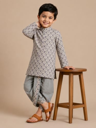 Image of The Mom Store Baby /Kids Boys Dhoti Kurta Set | Dhoti and Kurta | 100% Cotton | Comfortable | Ethnic | Festive Look | Block Prints | Colored Dhoti | Blue