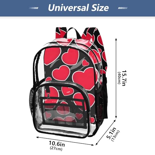 Bold Red Hearts White Black Travel Clear Bags for Women Kids Girls Backpack Boys See through Shoulder Bag4