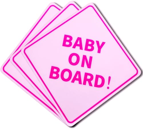 BFXM 3Pcs Baby On Board Sign for Cars Pink Baby On Board Sticker 5 by 5 Magnetic Tile for Car Truck Van RVs and Bumper
