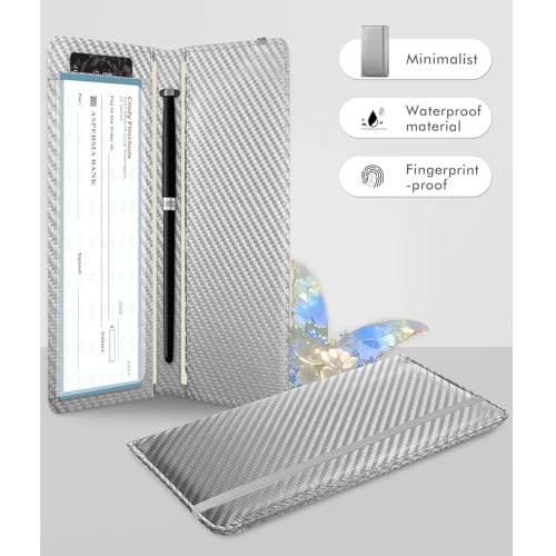 Image of Checkbook Cover for Men Women, Premium Leather Checkbook Holder with RFID Blocking and Built in Clear Plastic Divider for Personal and Business Checks (Grey Carbon)