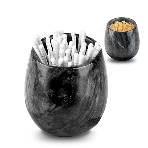 Marble Qtip Holder - Modern Dispenser for Bathroom Organization - Q Tip Canister Accessories Cute Jar for Q-tip, Cotton Swabs, Toothpicks, Cotton Balls, Floss Sticks, Sea Salt