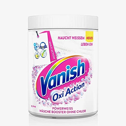 Vanish Oxi Action Pulver Powerweiss – Fleckentferner Pulver ohne Chlor – Zum Waschen, Vorbehandeln und Einweichen weißer Wäsche – 1 x 1,1 kg