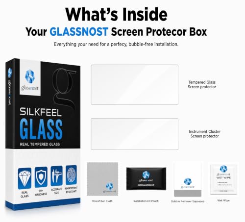 Image of [2 PACK] TEMPERED GLASS For TATA TIAGO & TIAGO EV 2026 Facelift 10 inch Infotainment + 5 inch Instrument Cluster || Universal High Definition Screen Guard || Anti Scratch || Water Resistant || 9H Hardness || Bubble Free Installation || Robust Protector For Tata Base Model | Car Radio | CarPlay Protective Accessory 2025+ || [REAL GLASS. NOT PLASTIC]