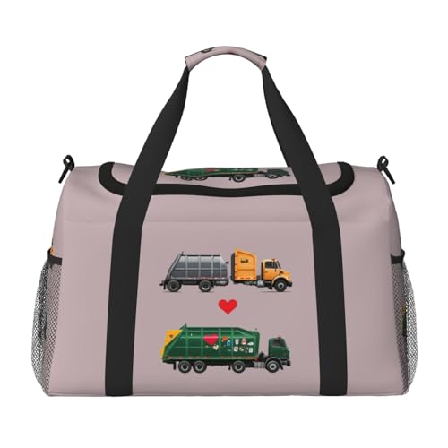 I Love Garbage Trucks Print Stylish Foldable Carry On Tote with Waterproof Zipper for Weekend Getaways Bag