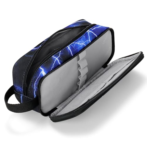 Image of Choco Mocha Boys Pencil Case for Kids, Soft Large Zipper Pencil Pouch for Boys with 2 Compartments Boy Pencil Case for School Lightning Pencil Bag, Blue