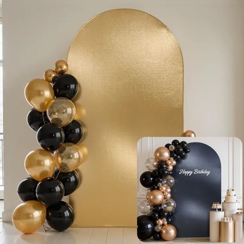 Gold Black Glitter Arch Backdrop Cover 7.2FT, Double-Sided Reversible Sequin Shimmer Chiara Cover with Zipper, No Shed Stretchy Spandex for Wedding Baby Shower Birthday Party Decor