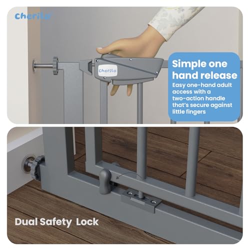 Image of Cherilo Baby Safety Gate for Kids & Pets (Fits 75-84 cm) | 1 Year Manufacturer Warranty | Pressure Mounted Safety Gate for Kids Home | Adjustable, Auto-Close, No-Drill Installation - Grey