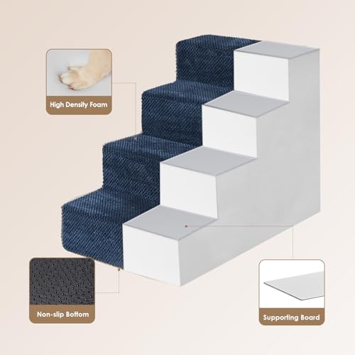 Image of EHEYCIGA Dog Stairs for Bed 18 inch H, 4-Step Dog Steps for High Bed, Pet Steps for Small Dogs and Cats, Non-Slip Balanced Pet Ramp Indoor, Navy Blue