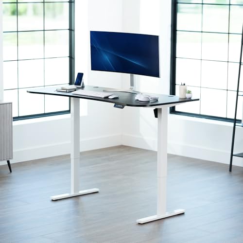 Image of VIVO Electric 63 x 32 in Standing Desk, Memory Height Adjustment, 1B Series, Holds 220 lbs, Black Top White Frame, DESK-KIT-1W1B