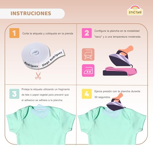 100 Etiquetas para Ropa Personalizadas con Nombre - Marcador termoadhesivo infantil para niños, vuelta al cole, guardería - Etiquetas de tela para camisetas, abrigos... (B)