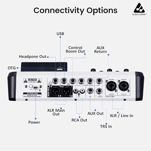 Image of Audio Array 6-Channel Hybrid USB Summing Mixer | 4 Analog & 2 Digital Channels |192kHz /24Bit OTG Recording| 99 DSP FX| BT Connectivity | 2XLR Mic Inputs |Phantom Power| Hi-Z & Headphone Monitoring |M6