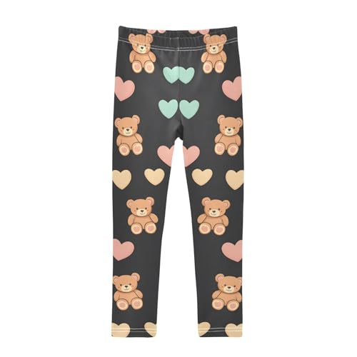 Cute Bear Heart Girls Leggings Soft Stretch Workout Yoga Dance Pants for Kids Casual Tights